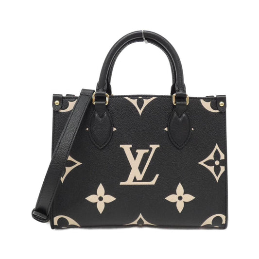 Louis Vuitton Beige Black Leather Handbag Shoulder Bag Tote Bag ()