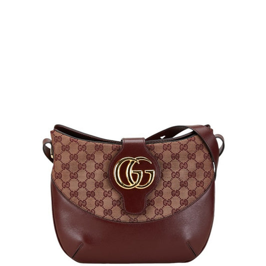 Gucci Bordeaux Red Color Wine Canvas Leather Shoulder Bag ()