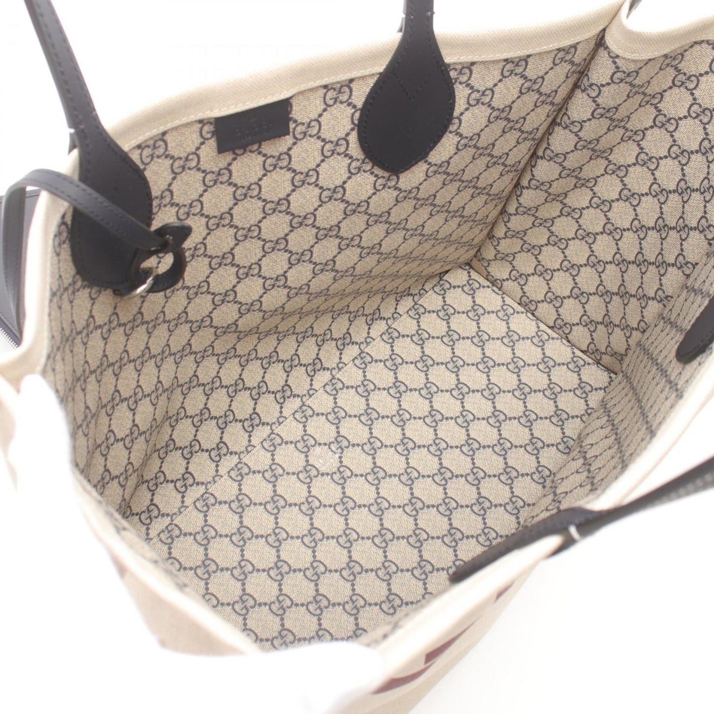 Gucci Beige Bordeaux Navy Canvas Leather Tote Bag
