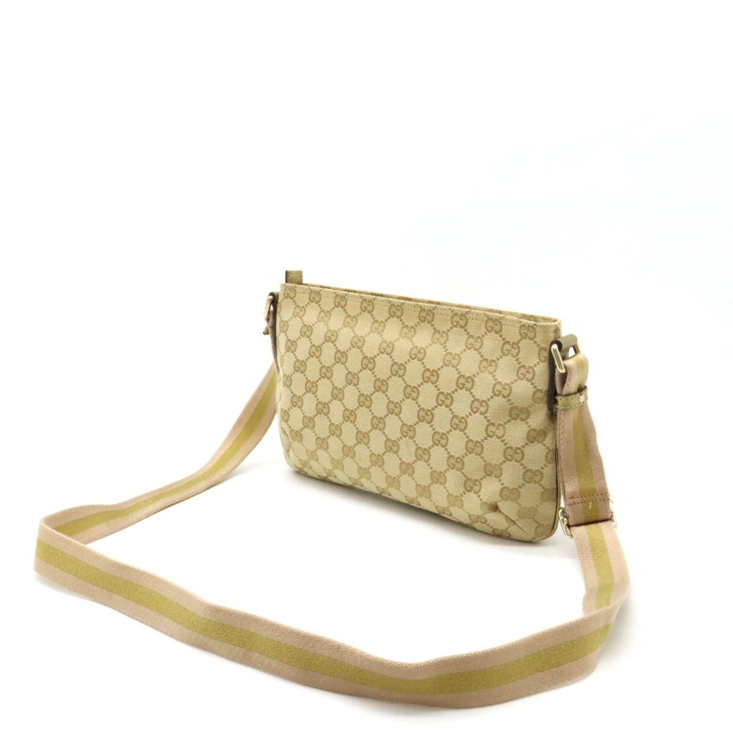 Gucci Gg Canvas Beige Pink Gold Canvas Leather Pochette Shoulder Bag