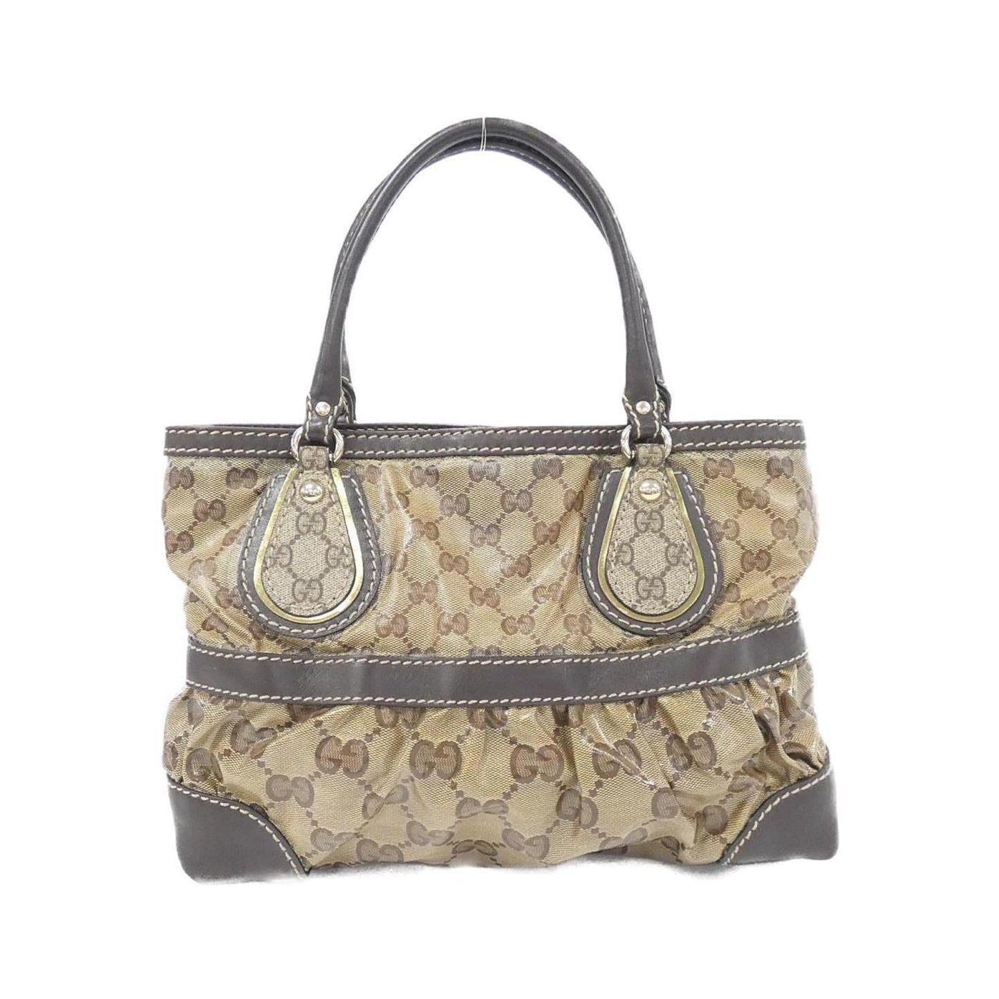 Gucci Beige Brown Coated Canvas Leather Handbag ()