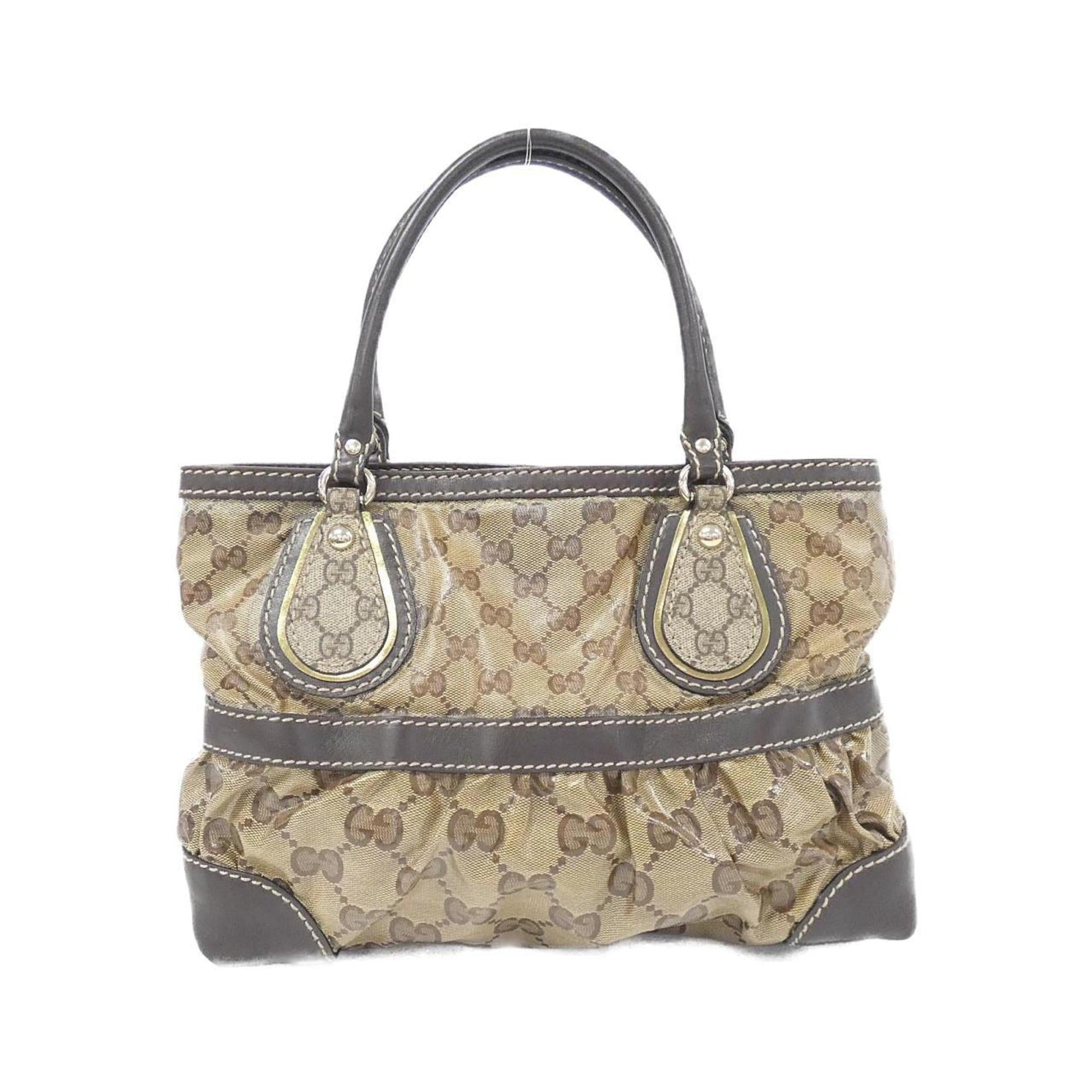 Gucci Beige Brown Coated Canvas Leather Handbag ()