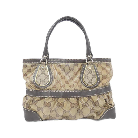Gucci Beige Brown Coated Canvas Leather Handbag ()
