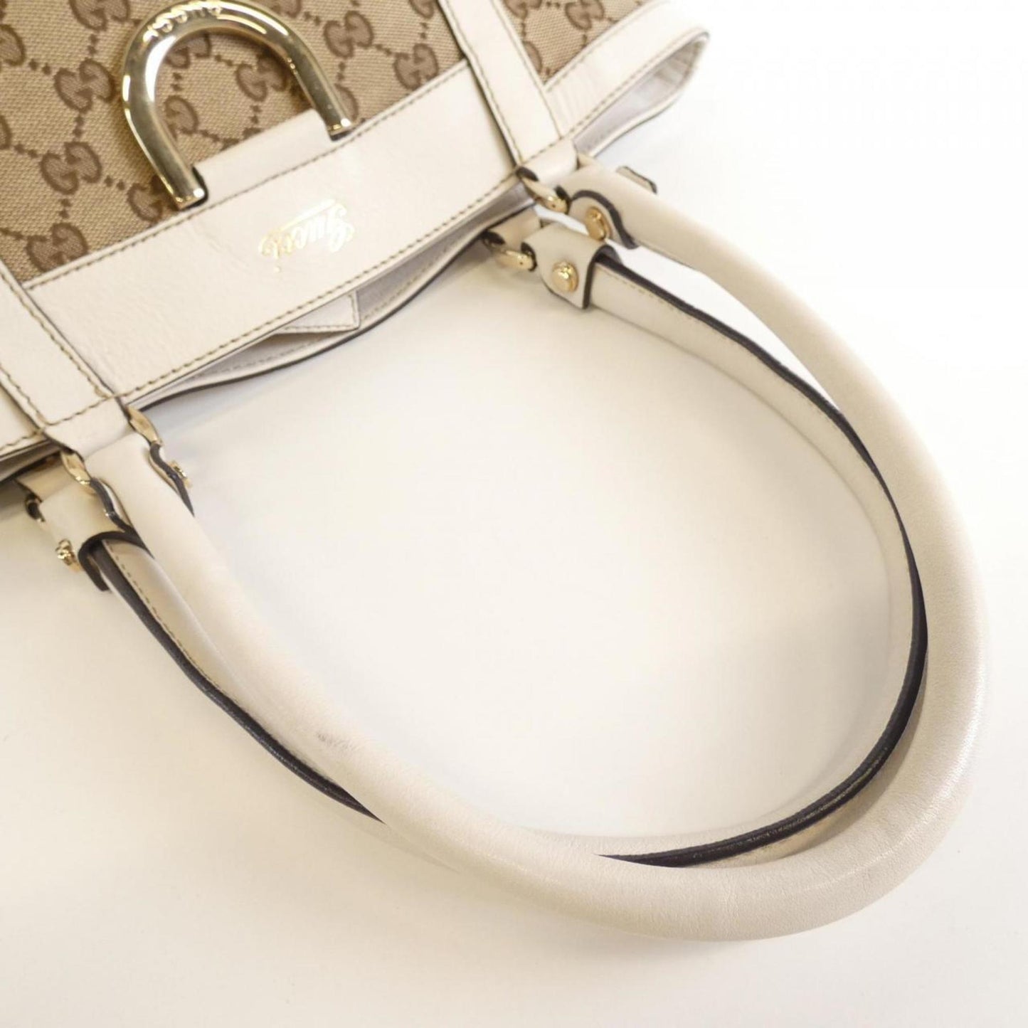 Gucci Beige White Canvas Handbag