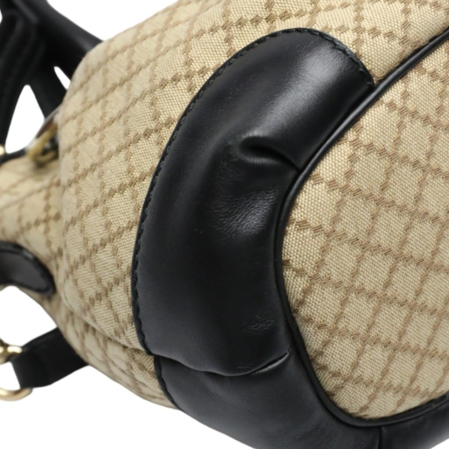 Gucci Beige Black Canvas Shoulder Bag