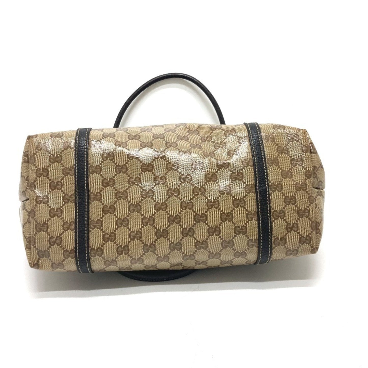 Gucci Gg Crystal Beige Brown Leather Coated Canvas Handbag Tote Bag