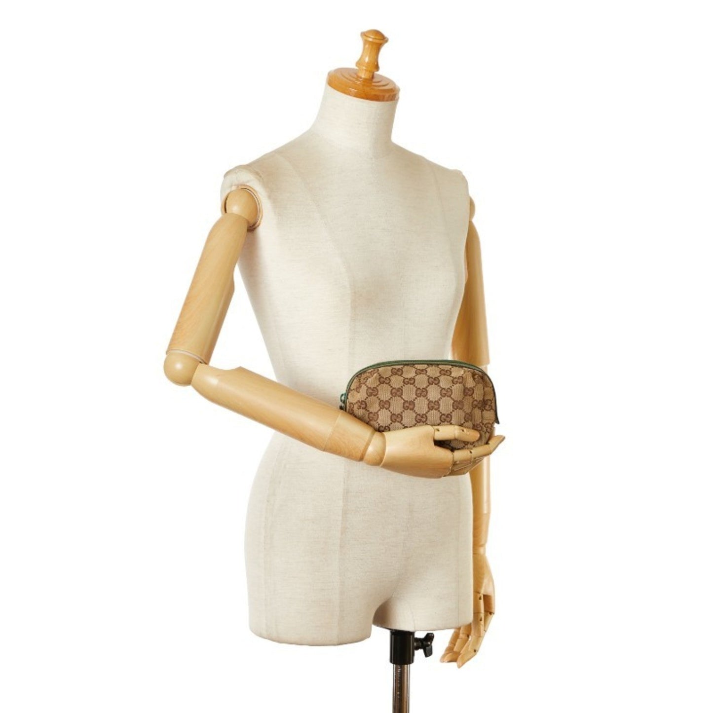 Gucci Beige Green Canvas Leather Pouch