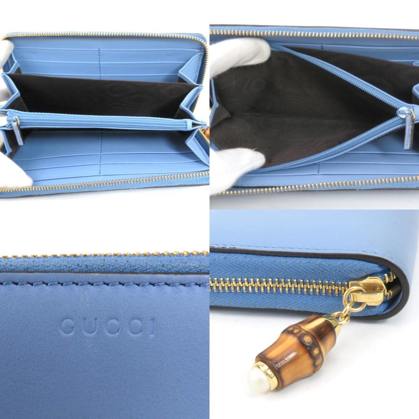 Gucci Blue Leather Long Bill Wallet (Bi-Fold)