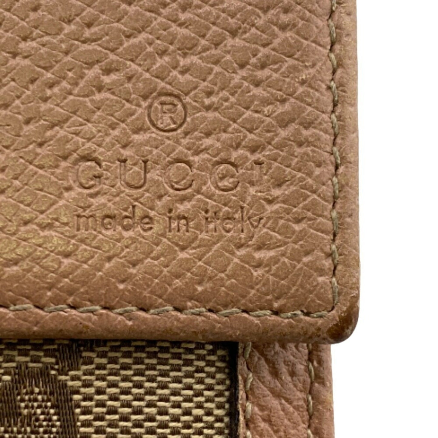 Gucci Beige Pink Canvas Leather Long Wallet (Bi-Fold)