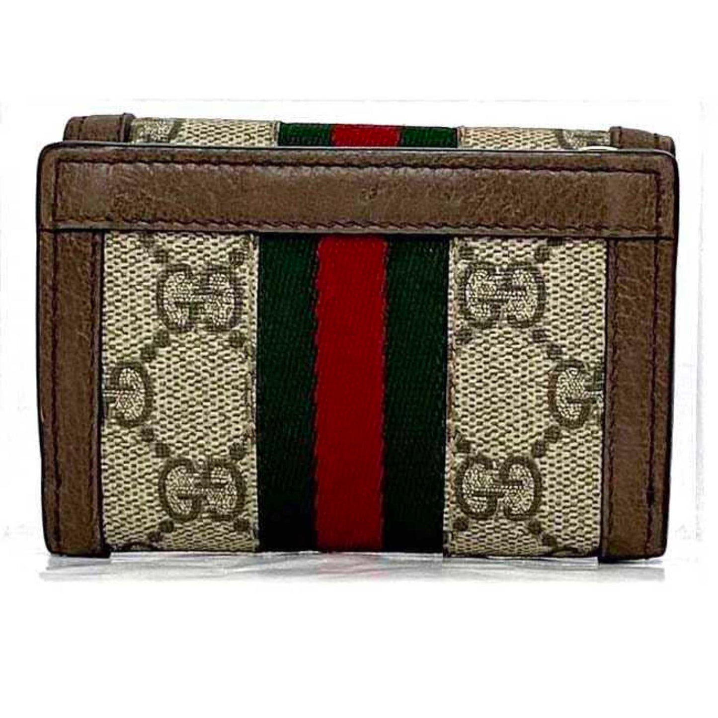 Gucci Beige Brown Pvc Canvas Leather Wallet (Tri-Fold)