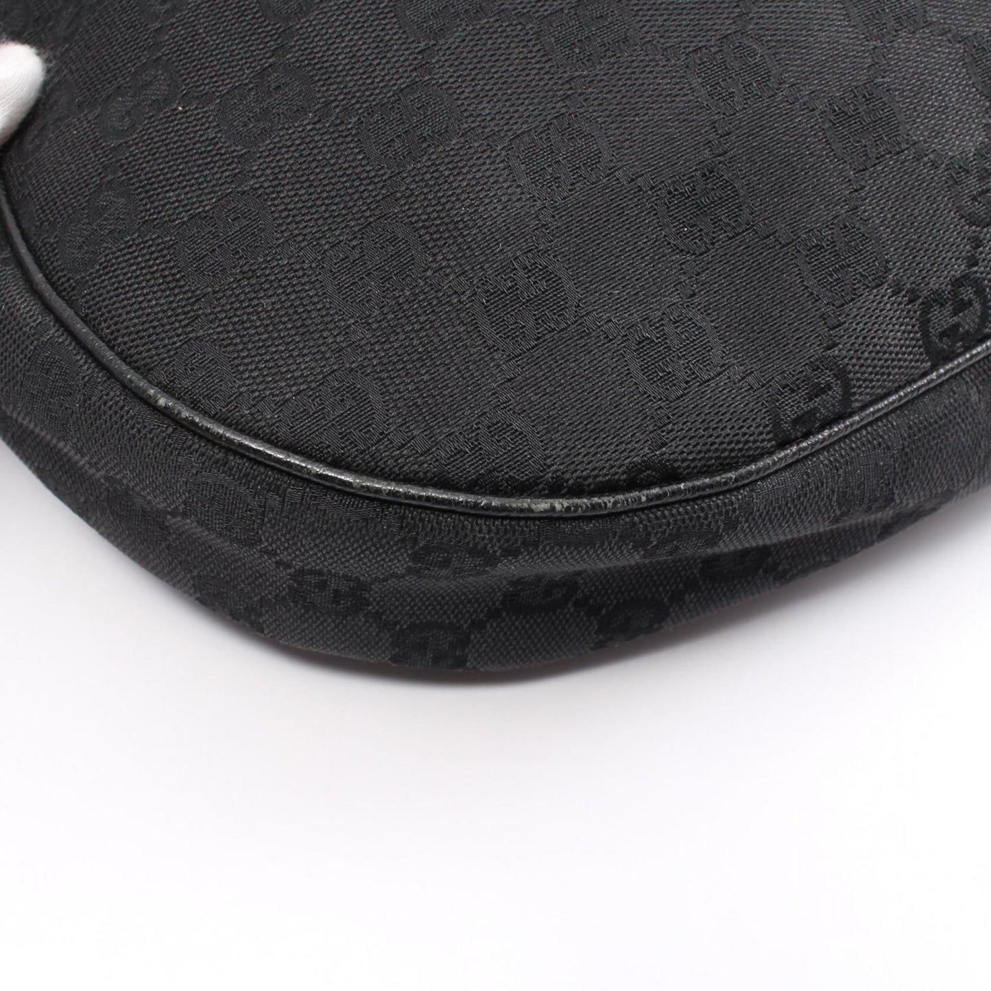 Gucci Black Gg Canvas Leather Shoulder Bag