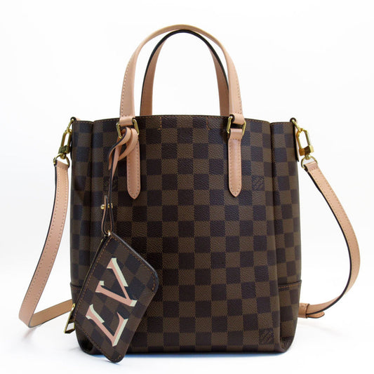Louis Vuitton Brown Pink Beige Damier Canvas Leather Handbag Shoulder Bag ()