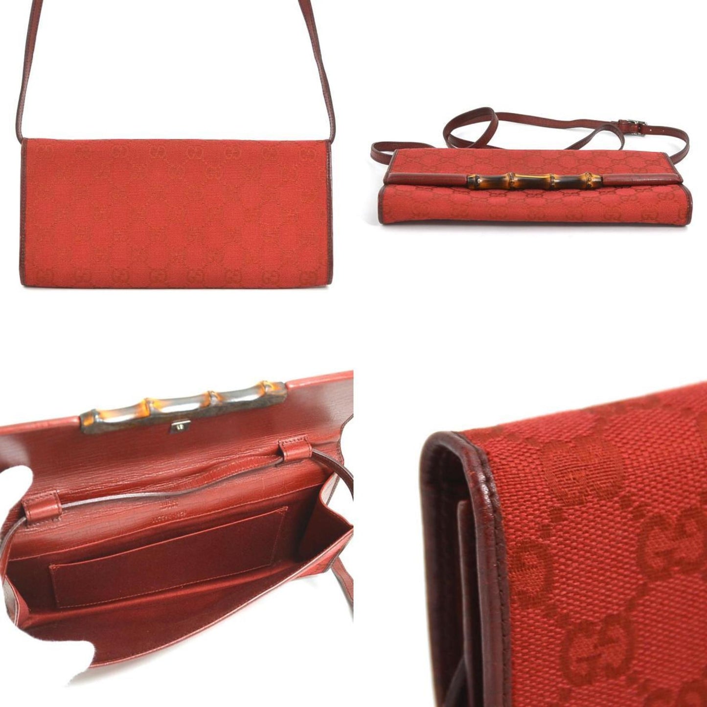 Gucci Bamboo Red Color Gg Canvas Shoulder Bag