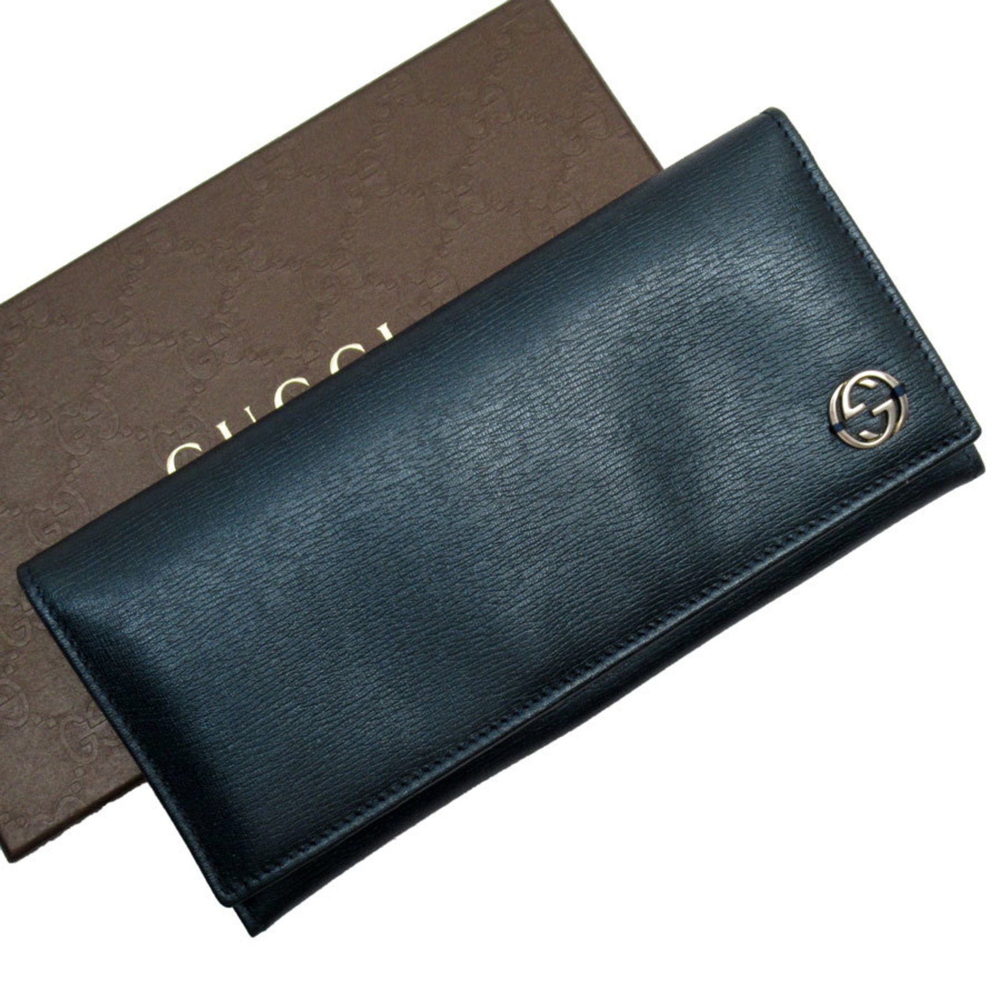 Gucci Dark Blue Leather Long Wallet (Bi-Fold) ()