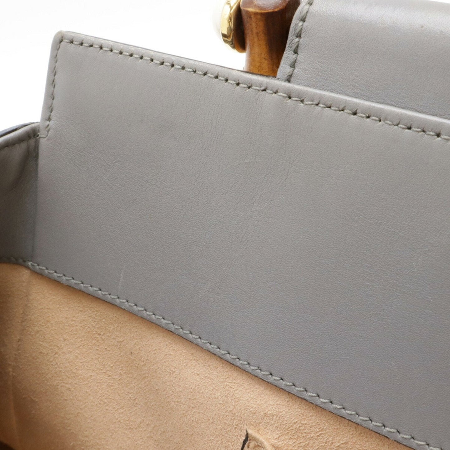 Gucci Bamboo Gray Bamboo Leather Artificial Pearl Handbag Shoulder Bag