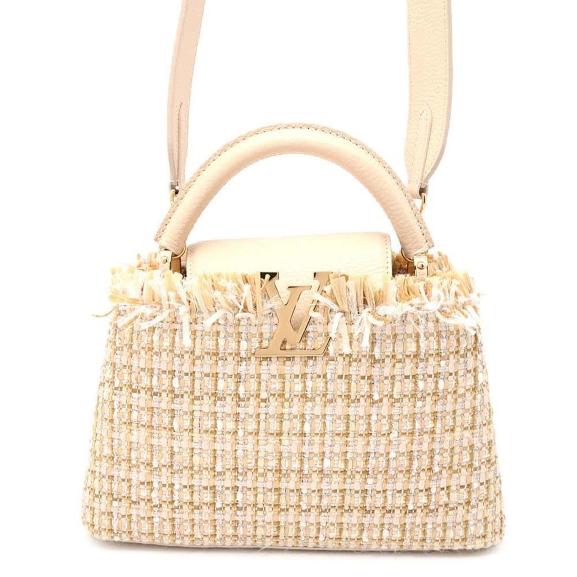 Louis Vuitton Beige Tweed Raffia Cotton Handbag Shoulder Bag ()