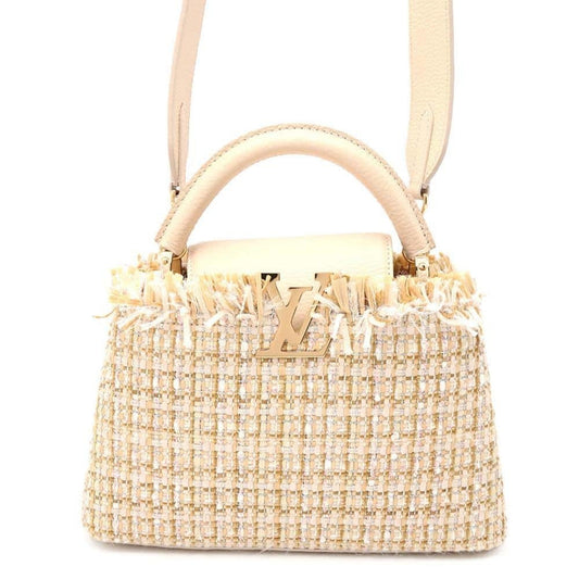 Louis Vuitton Beige Tweed Raffia Cotton Handbag Shoulder Bag ()