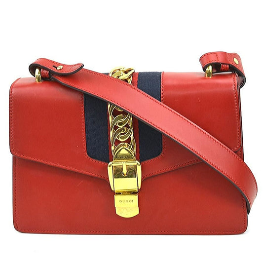 Gucci Red Color Leather Metal Shoulder Bag ()