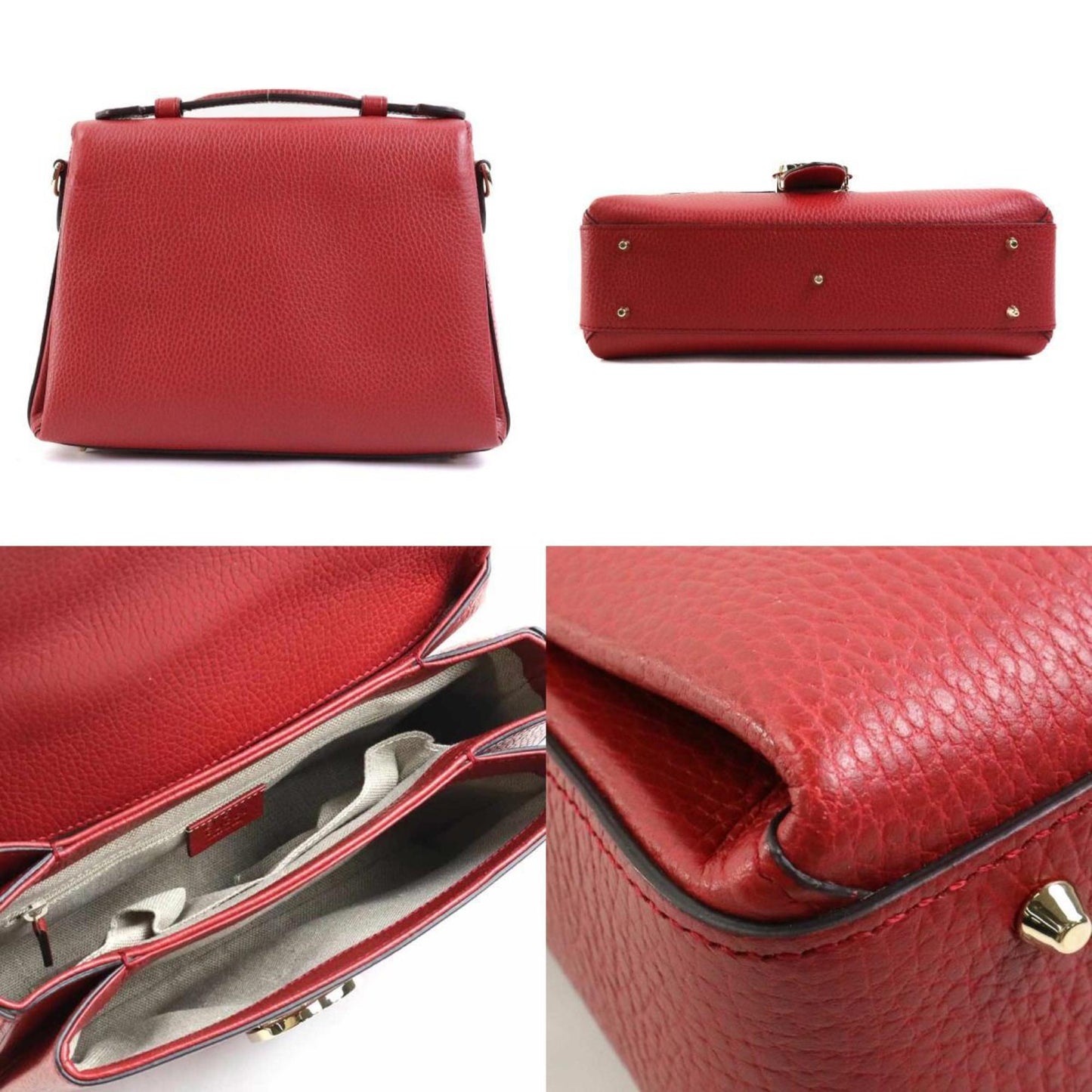 Gucci Dark Red Gold Leather Metal Handbag Shoulder Bag