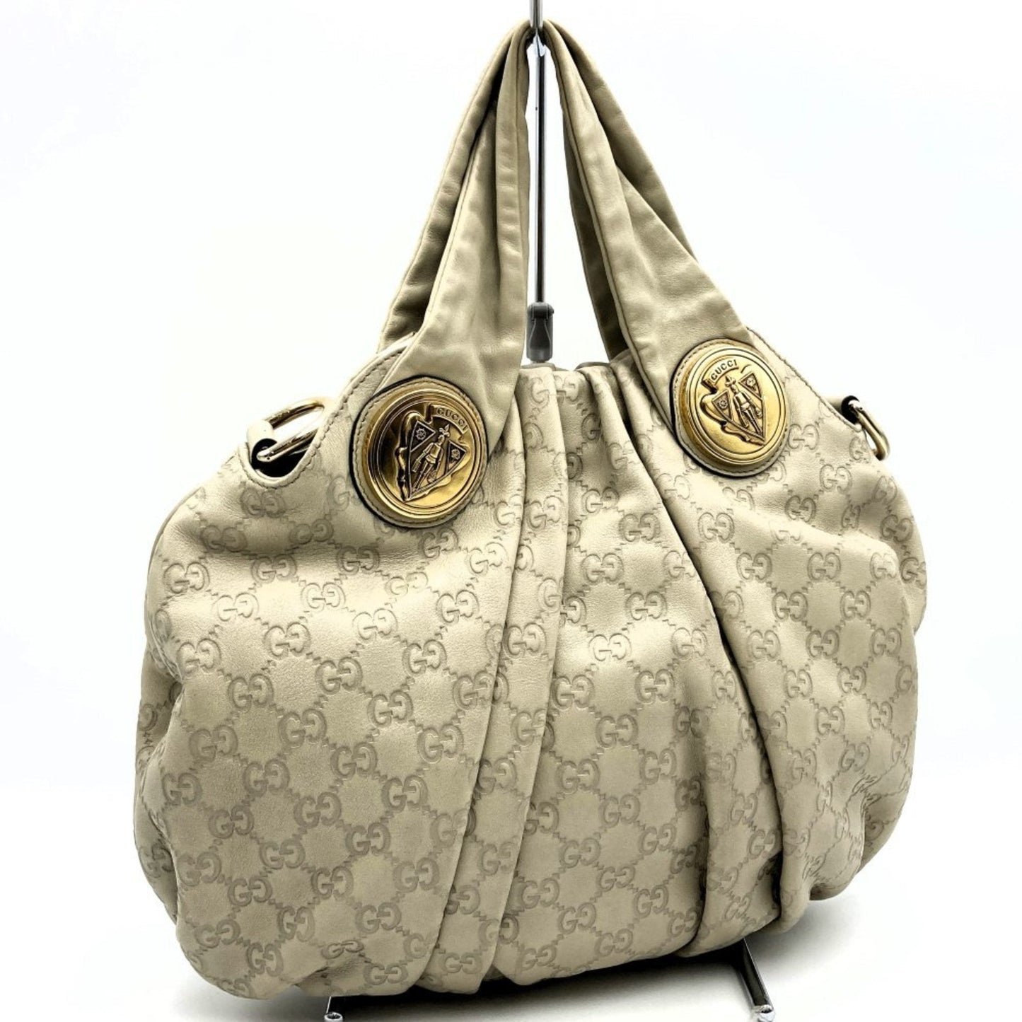 Gucci Beige Ivory Off-White Leather Handbag Tote Bag
