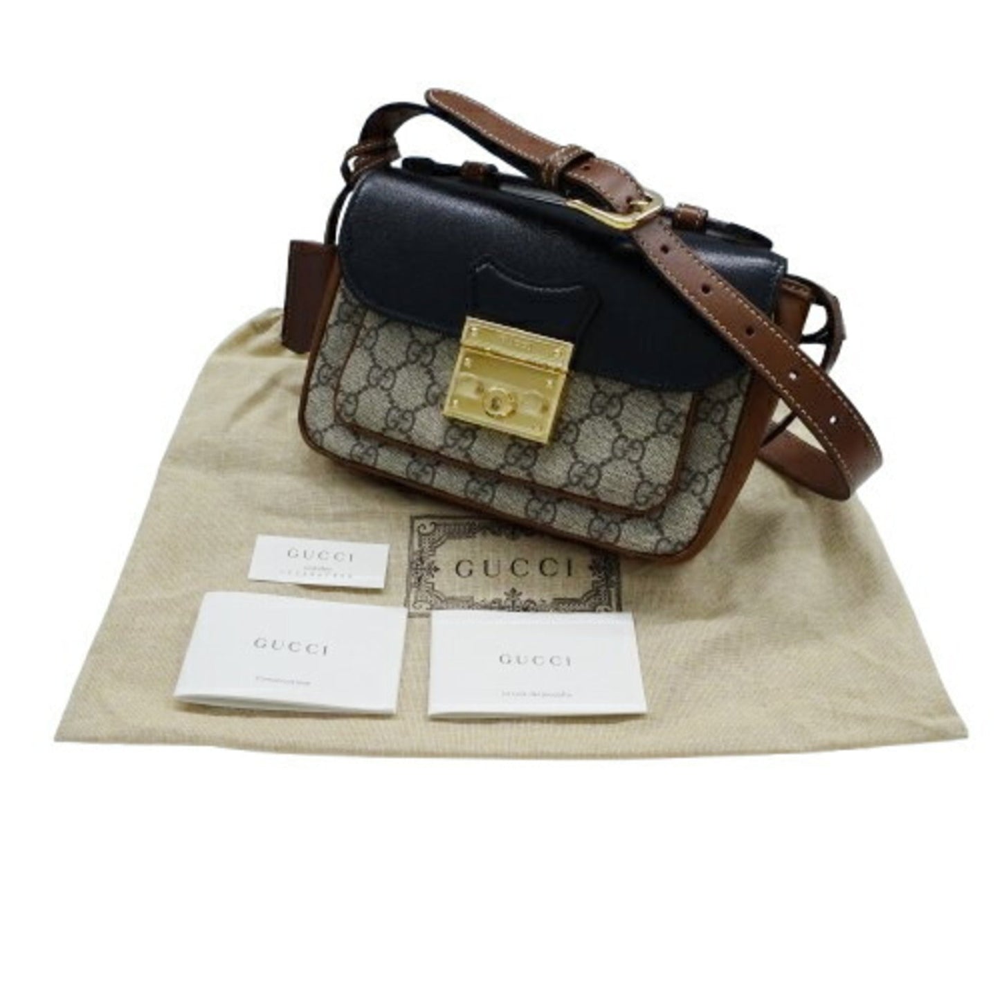 Gucci Padlock Black Brown Canvas Gg Supreme Handbag Shoulder Bag
