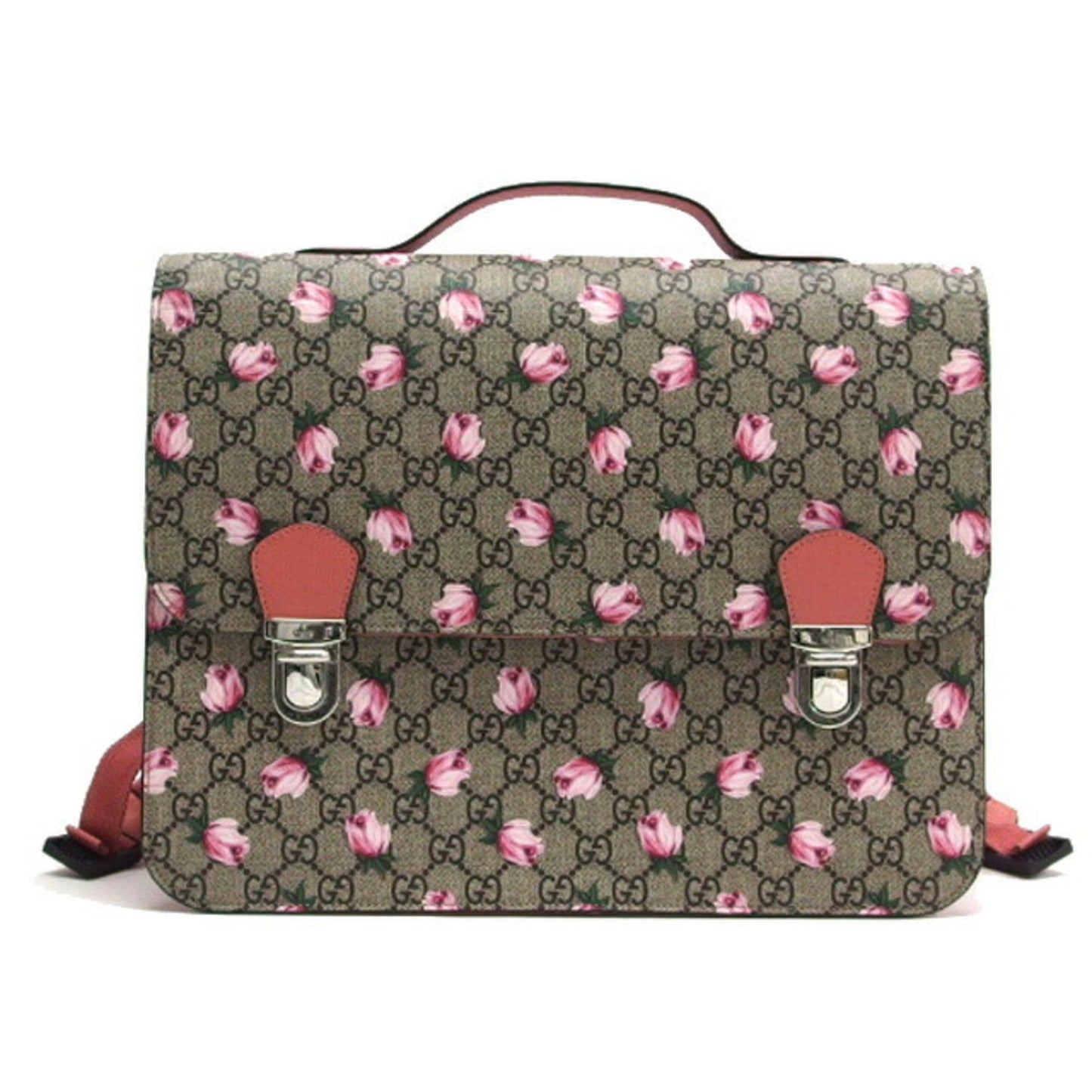 Gucci Beige Pink Green Pink Coated Canvas Leather Backpack ()