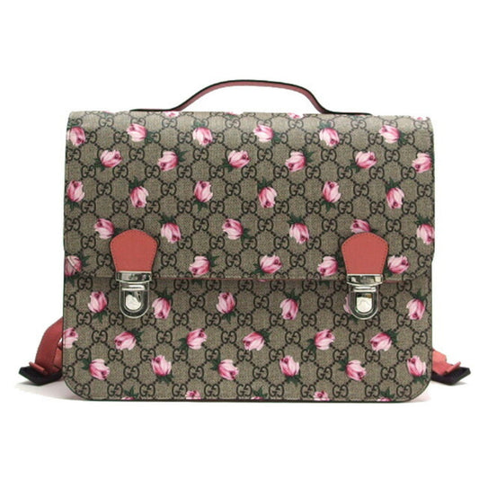 Gucci Beige Pink Green Pink Coated Canvas Leather Backpack ()