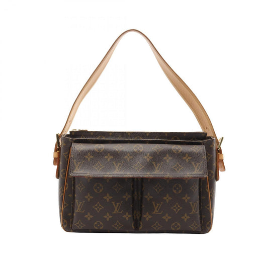 Louis Vuitton Brown Coated Canvas Leather Shoulder Bag ()