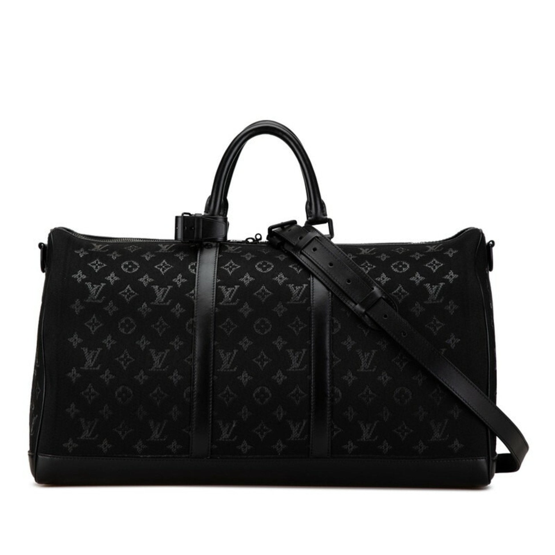 Louis Vuitton Black Canvas Leather Boston Bag Shoulder Bag ()
