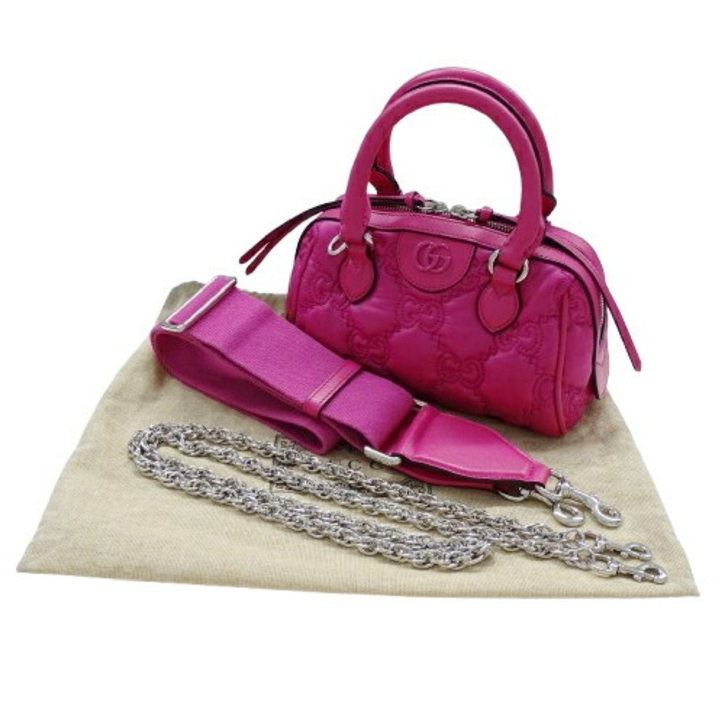 Gucci Pink Nylon Leather Handbag Shoulder Bag