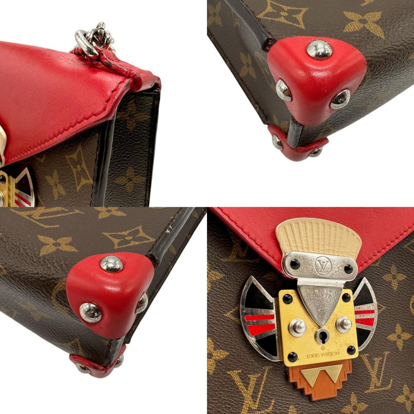 Louis Vuitton Brown Red Color Monogram Leather Pochette Shoulder Bag