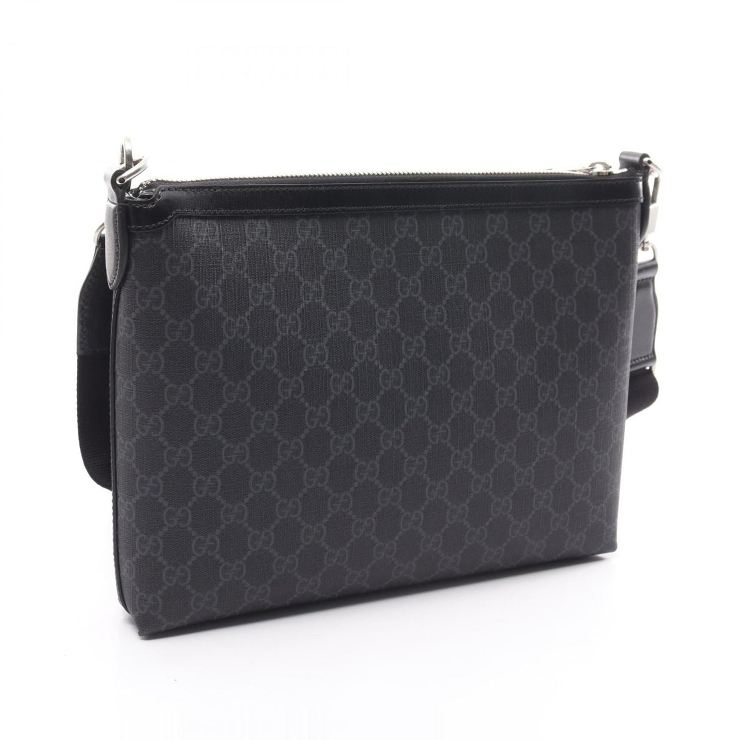 Gucci Black Gray Pvc Coated Canvas Leather Shoulder Bag