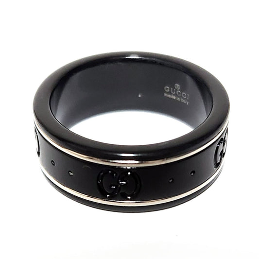 Gucci Black Silver White Gold (18K) Band Ring ()