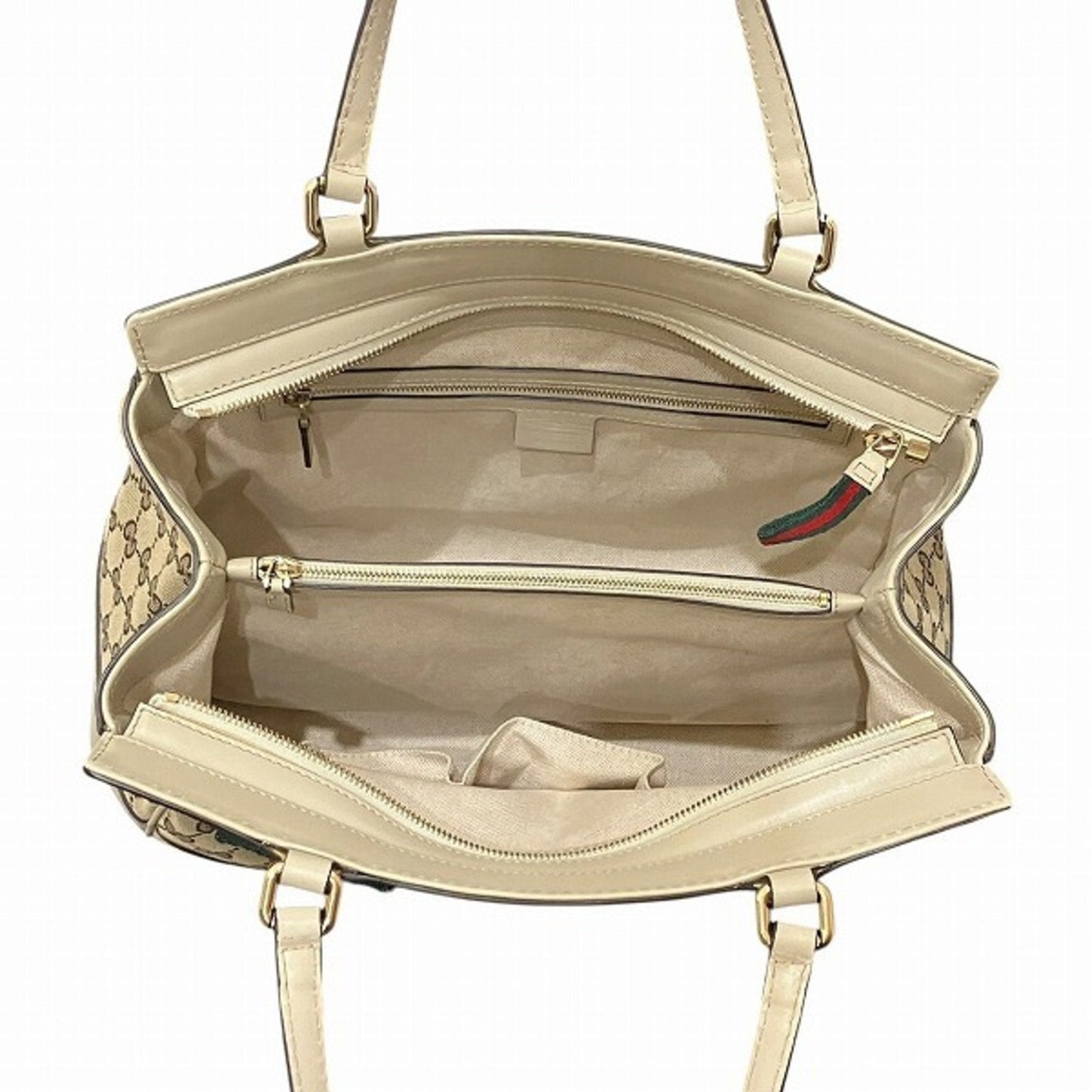 Gucci Beige Gg Canvas Leather Shoulder Bag Tote Bag
