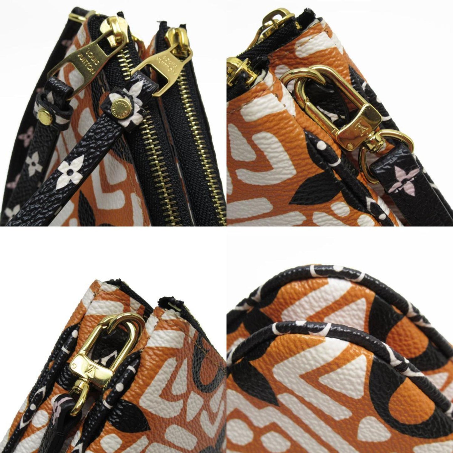 Louis Vuitton Black Brown White Coated Canvas Pochette Shoulder Bag