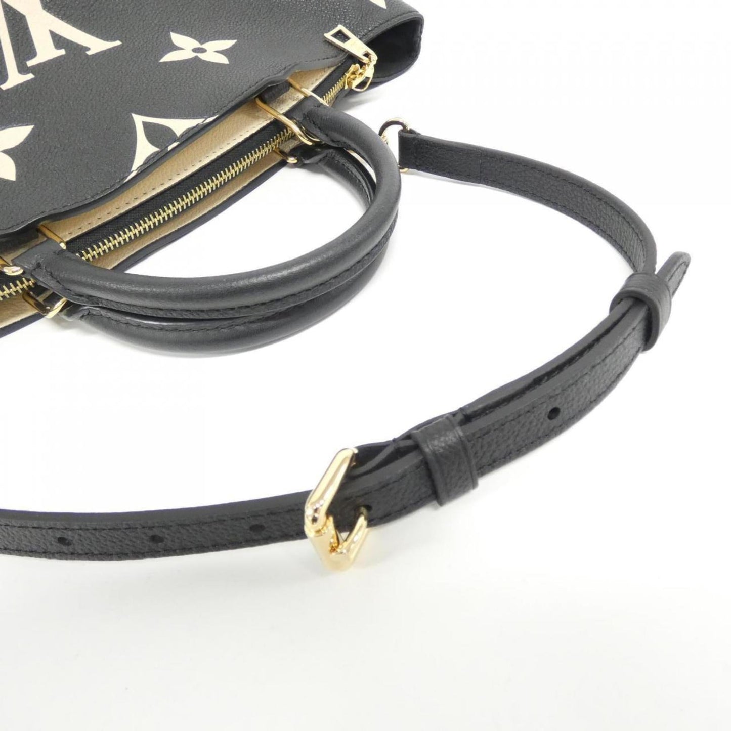 Louis Vuitton Beige Black Leather Handbag Shoulder Bag