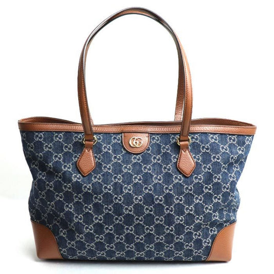 Gucci Blue Brown Denim Leather Tote Bag ()