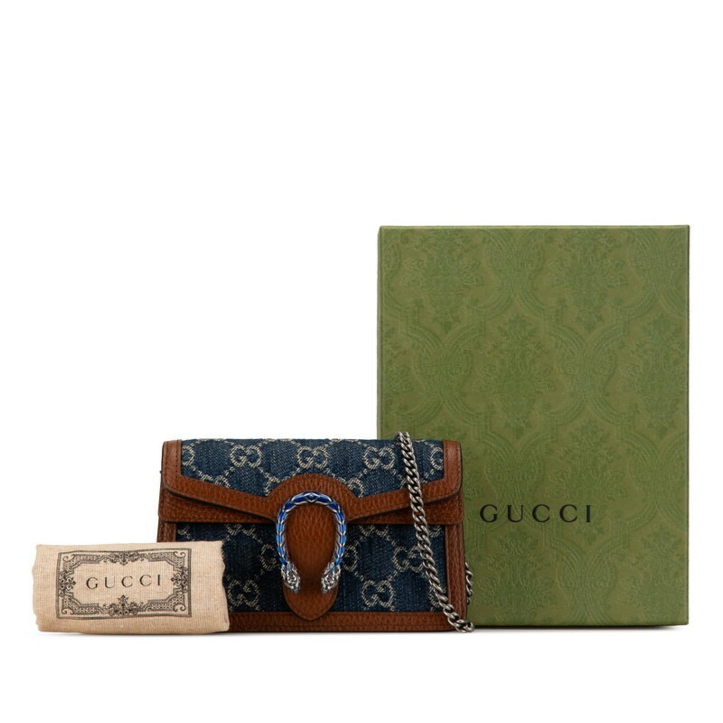 Gucci Blue Brown Denim Leather Shoulder Bag