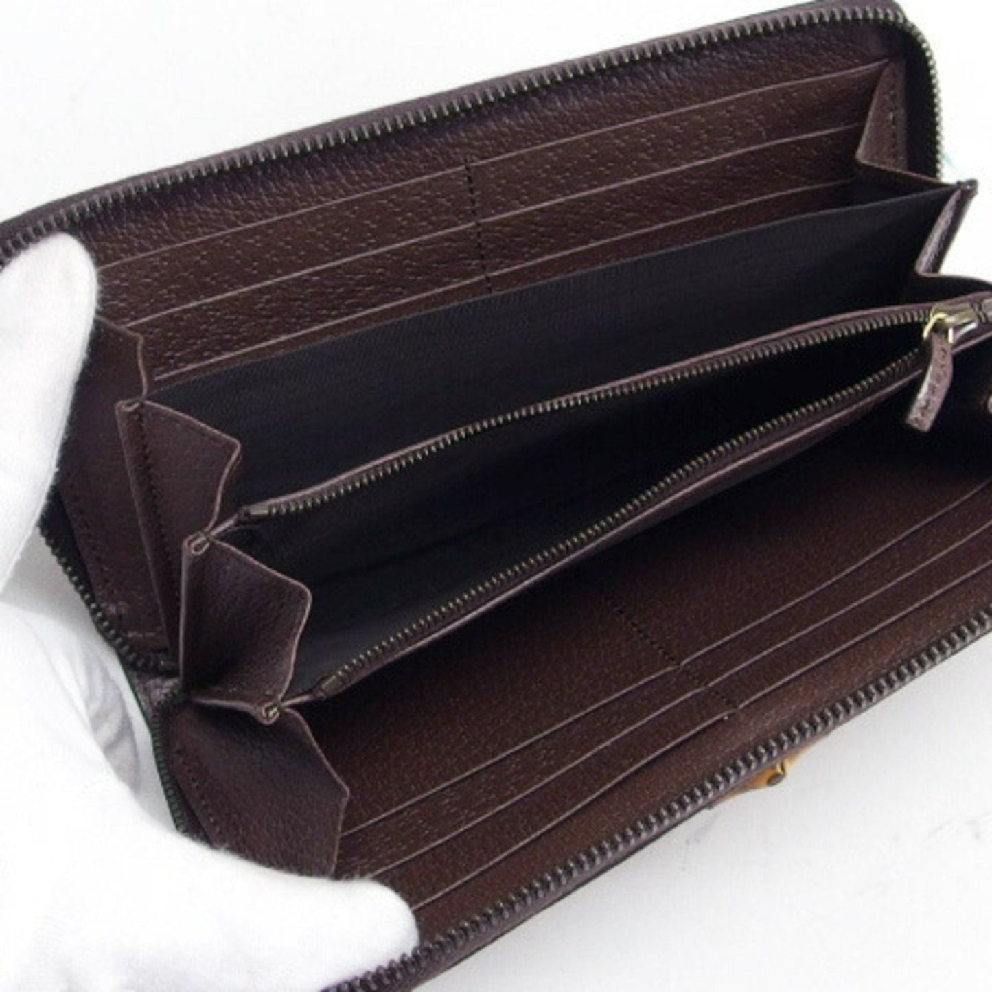 Gucci Beige Dark Brown Canvas Leather Long Wallet (Bi-Fold)