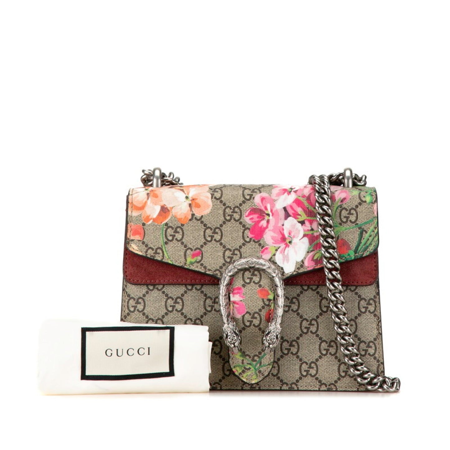 Gucci Gg Blooms Beige Wine Pvc Suede Shoulder Bag