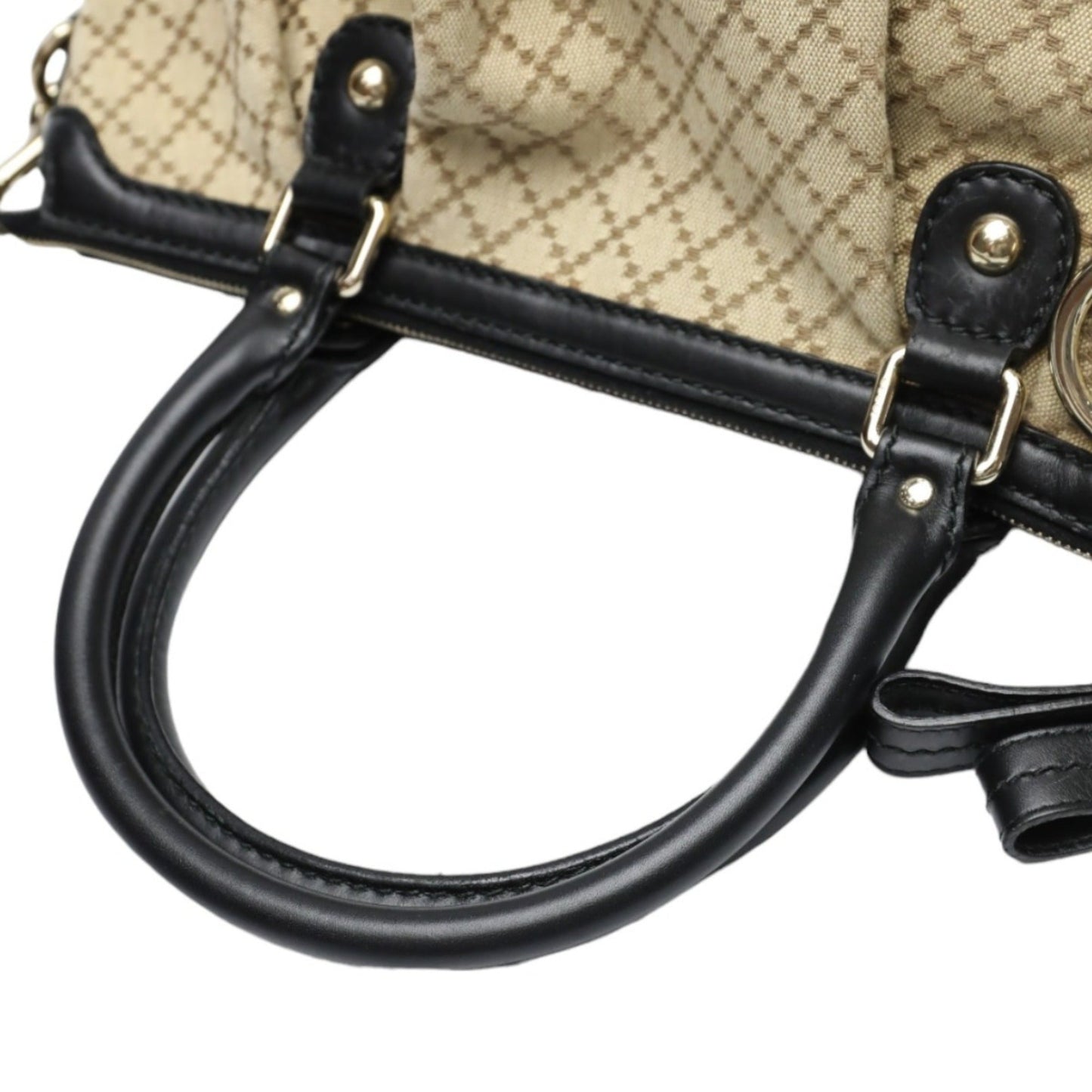Gucci Beige Black Canvas Shoulder Bag