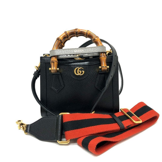 Gucci Black Bamboo Leather Handbag Shoulder Bag ()