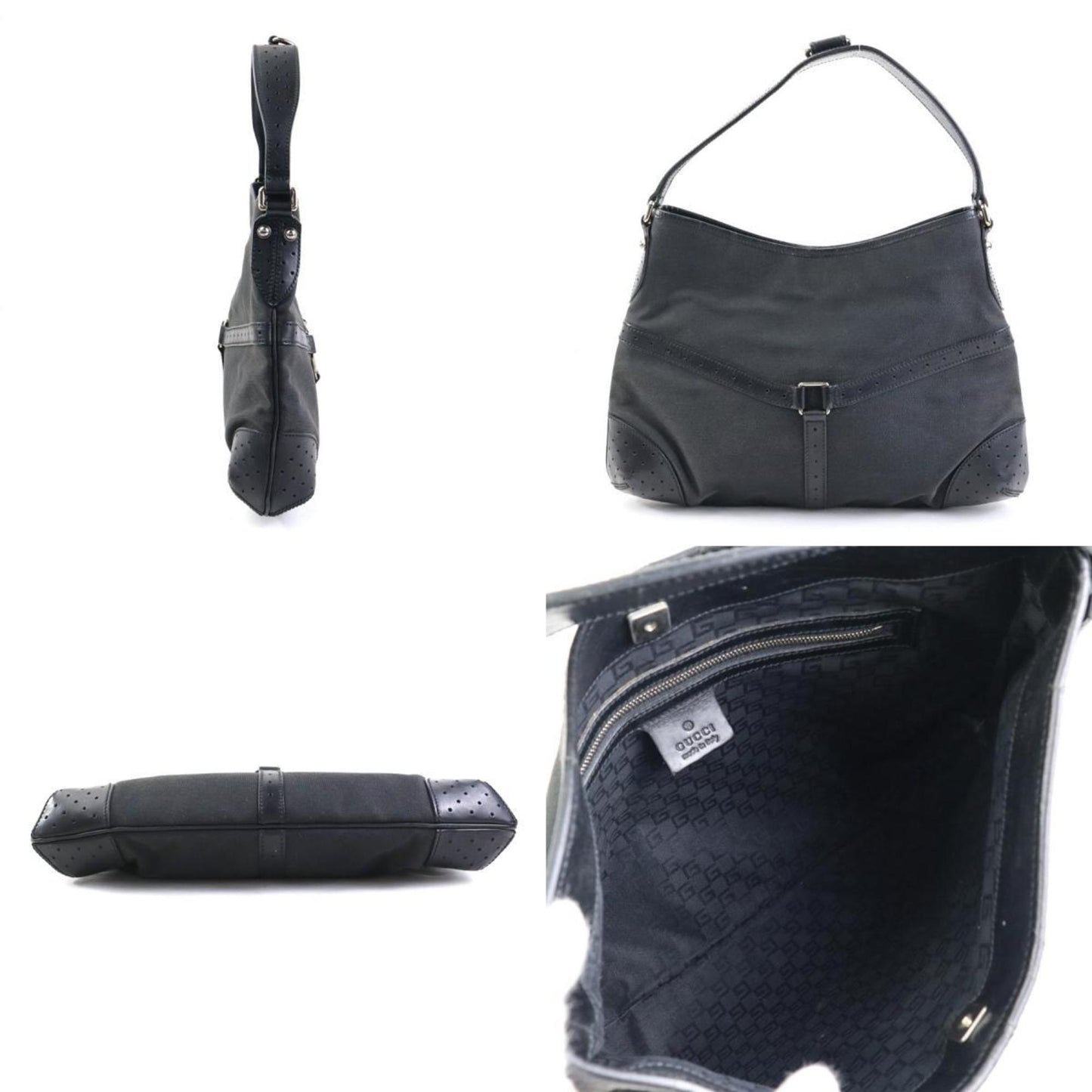 Gucci Black Canvas Leather Shoulder Bag