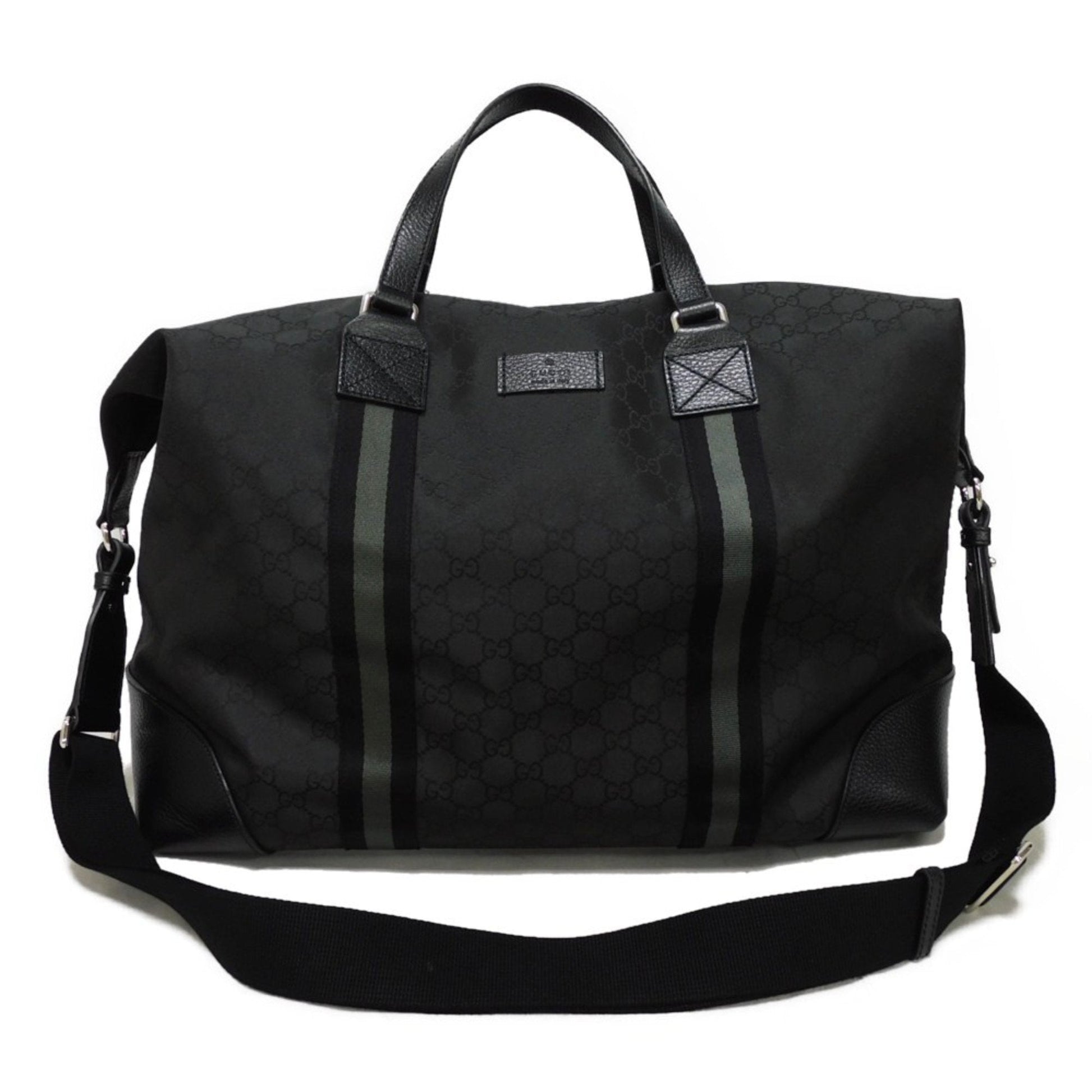 Gucci Black Nylon Canvas Leather Boston Bag Handbag Shoulder Bag ()