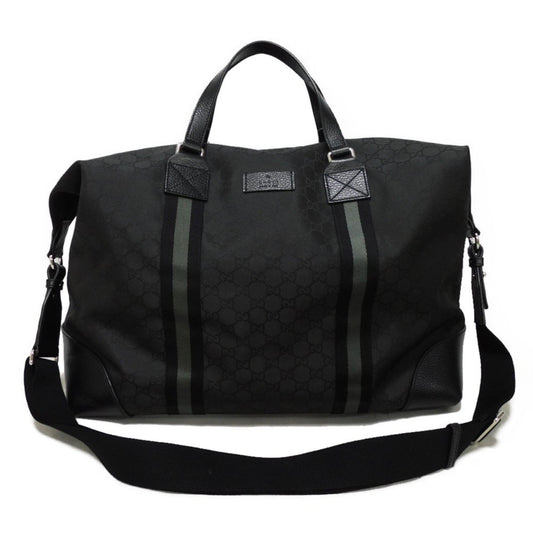Gucci Black Nylon Canvas Leather Boston Bag Handbag Shoulder Bag ()