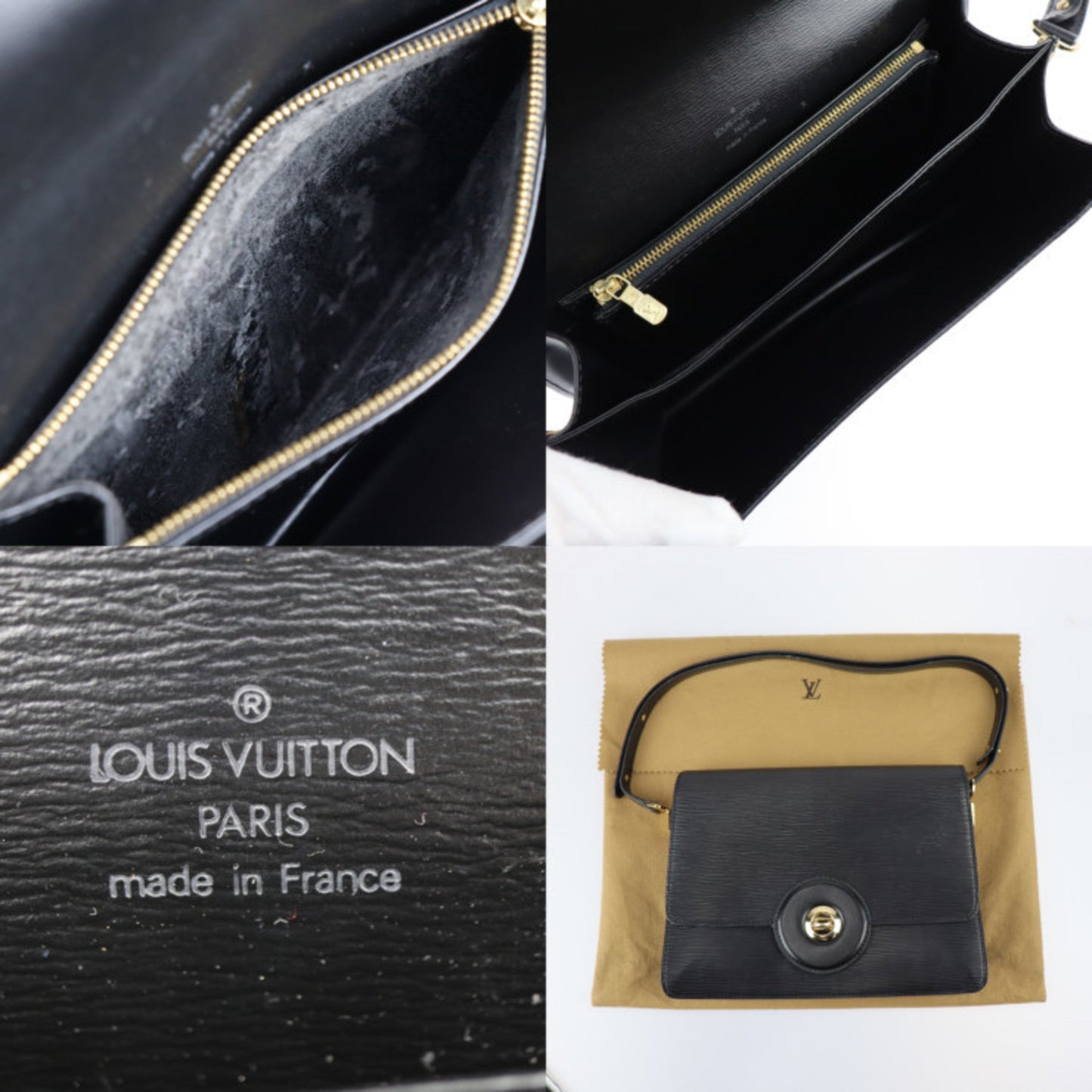 Louis Vuitton Black Epi Leather Handbag Shoulder Bag Tote Bag