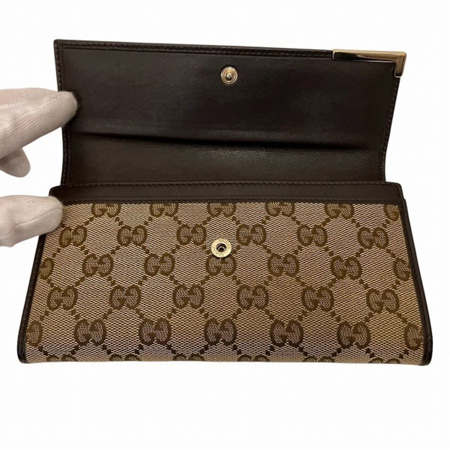 Gucci Beige Dark Brown Gg Canvas Leather Wallet (Bi-Fold)