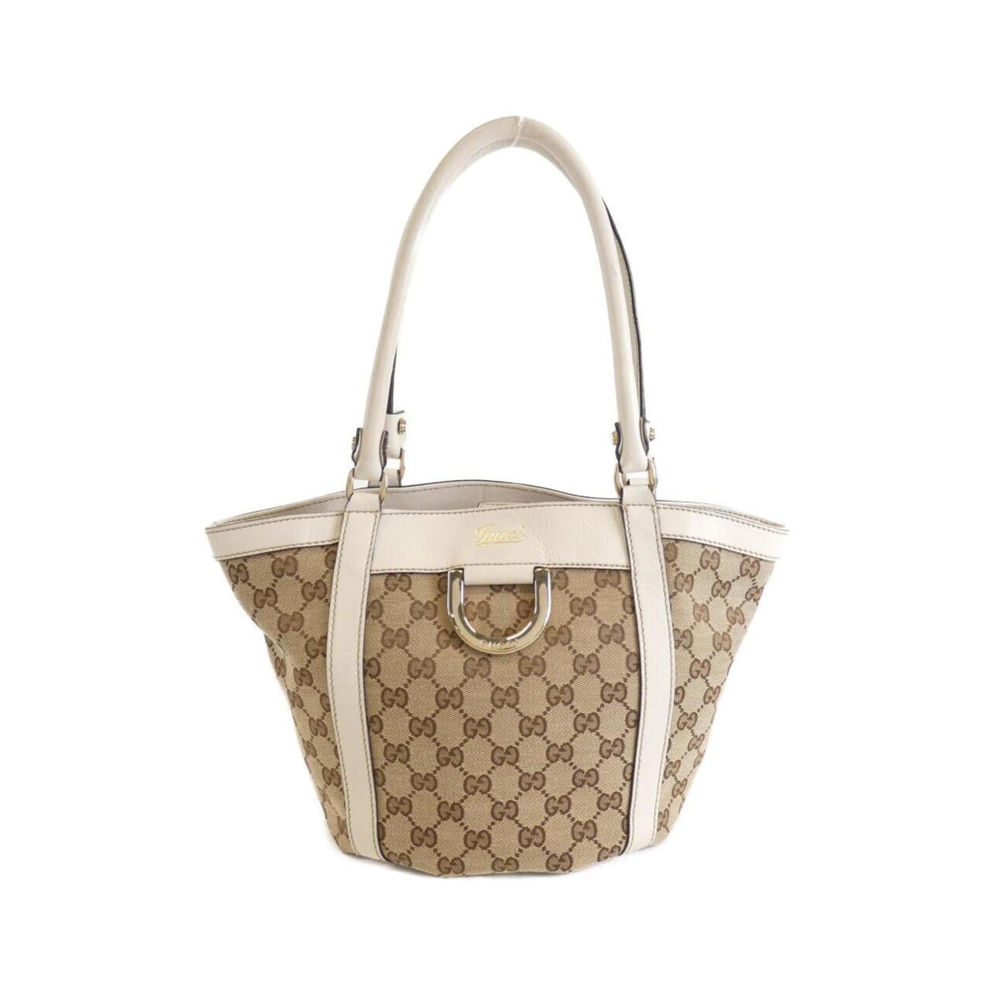 Gucci Beige White Canvas Handbag ()
