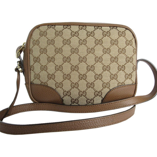 Gucci Beige Brown Canvas Leather Shoulder Bag ()