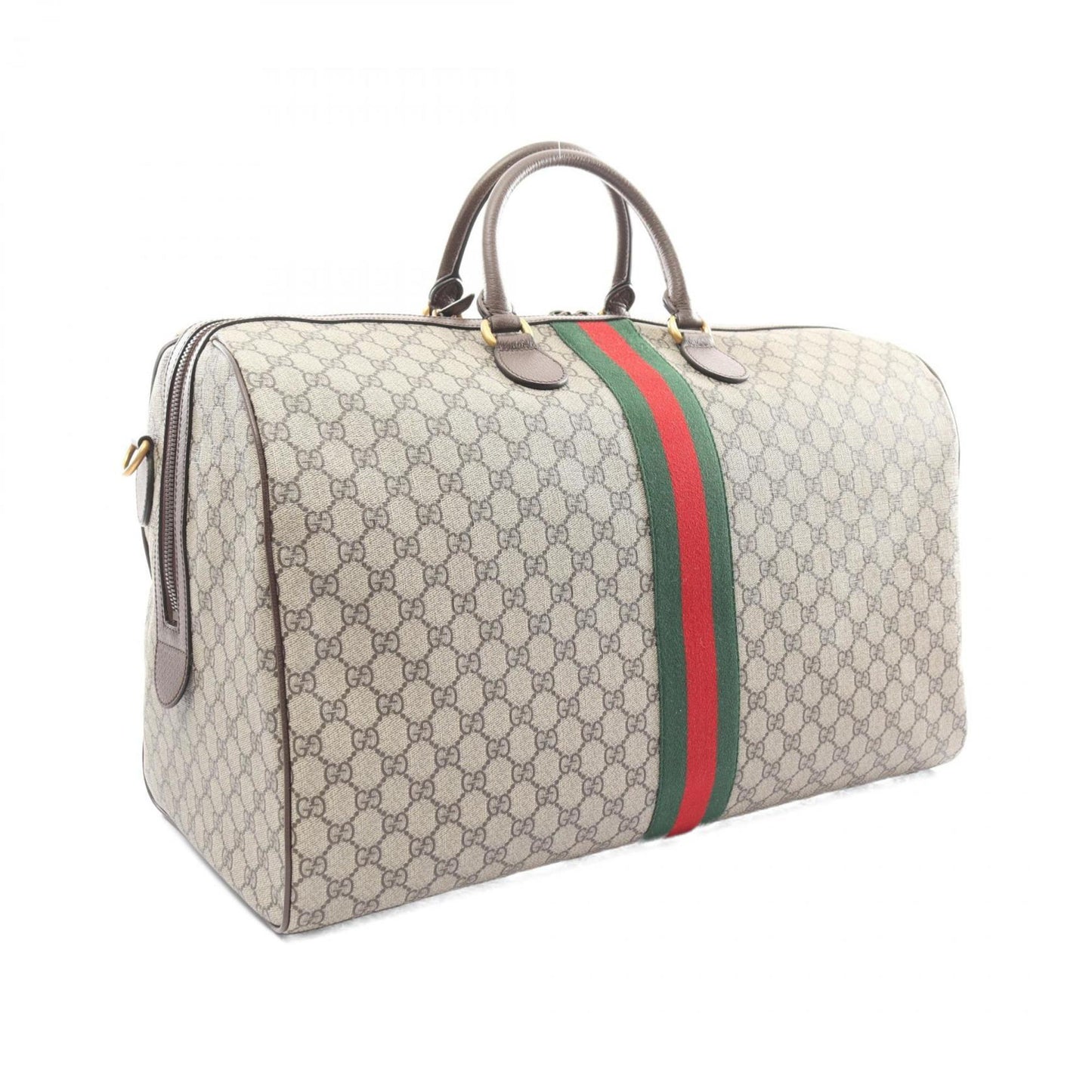 Gucci Beige Brown Multi-Color Pvc Coated Canvas Leather Boston Bag